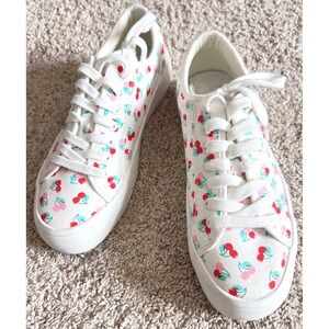 Festival Sincerely Jules White Cherry Print Canvas Sneakers Platform SZ 7.5
